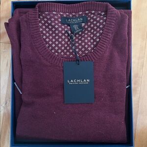 Lachlan British Inspired burgundy crew neck cardigan 100% cotton new in box XL